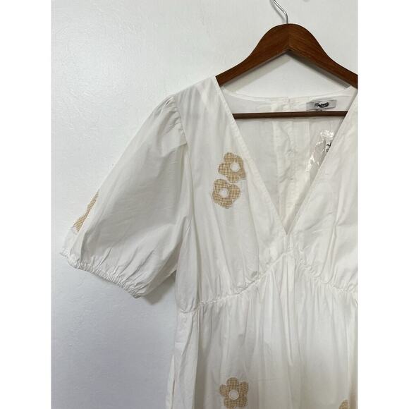 Madewell Annamarie Floral‎ Applique Puff Sleeve Mini Dress Size 14 White Resort - Picture 3 of 8
